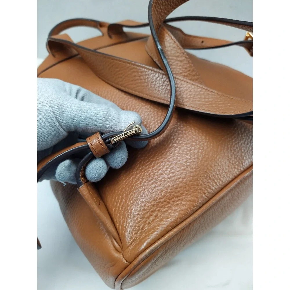 Michael Kors Tan Brown Pebbled Leather Pocket Zip Around Backpack